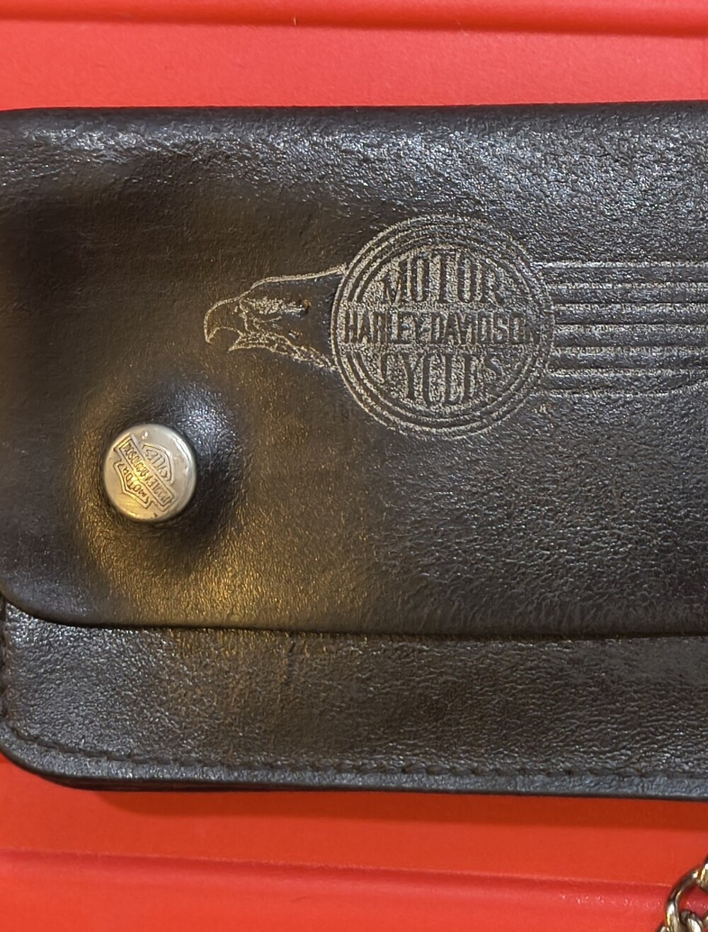 Harley-Davidson Black Leather Chain Wallet with Embossed Eagle Logo